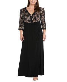 Платье больших размеров с кружевным лифом и блестками R &amp; M Richards, черный