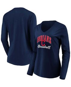 Женская темно-синяя футболка с длинным рукавом и v-образным вырезом Cleveland Indians Victory Script Fanatics, синий