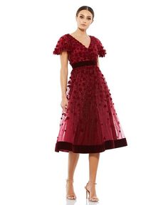 Женское бархатное платье миди с рукавами-бабочками и украшением Mac Duggal, красный