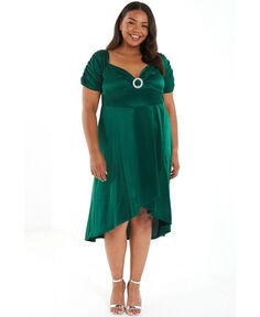 Женское платье больших размеров с украшенной брошью и бардо с глубоким подолом QUIZ, зеленый