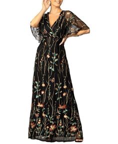 Женское элегантное вечернее платье с вышивкой и рукавами Kiyonna, черный