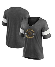 Женская футболка с логотипом Heather Charcoal Boston Bruins Special Edition 2.0 Ring The Alarm с v-образным вырезом Fanatics, серый