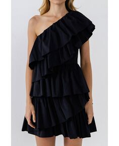 Женское мини-платье на одно плечо с рюшами endless rose, черный