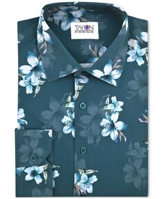 Мужская классическая рубашка приталенного кроя с мини-цветочным принтом Tayion Collection, зеленый
