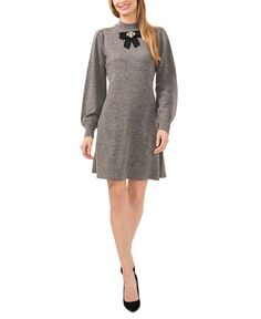 Женское платье-свитер с длинными рукавами, украшенным бантом CeCe, серый