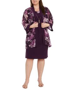 Плюс Размер 2 шт. Куртка с принтом и усилитель; Комплект платьев R &amp; M Richards, фиолетовый