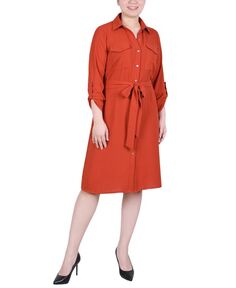 Платье-рубашка Petite с длинными рукавами-роллерами NY Collection, оранжевый