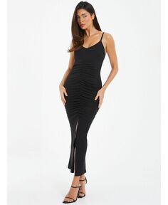 Женское жаккардовое платье макси со рюшами QUIZ, черный