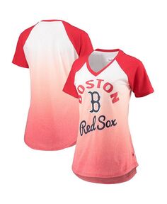 Женская красно-белая футболка Boston Red Sox Shortstop с омбре реглан и v-образным вырезом Touch, мультиколор