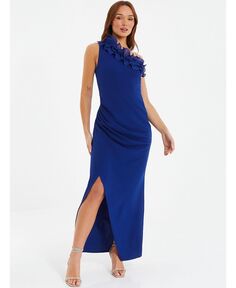 Женское платье макси на одно плечо с запахом QUIZ, синий