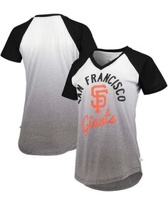 Женская черно-белая футболка San Francisco Giants Shortstop с омбре реглан и v-образным вырезом Touch, мультиколор