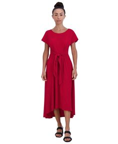 Женское платье с круглым вырезом и завязками на талии, высоким и низким подолом Robbie Bee, красный