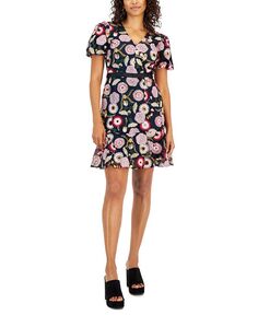 Женское платье трапеции с цветочной вышивкой Sam Edelman, мультиколор
