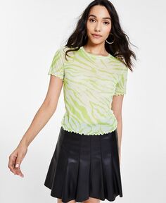 Женская сетчатая футболка с принтом и салатовыми краями Bar III, зеленый