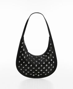 Женская сумка через плечо с заклепками MANGO, цвет Black