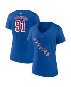 Женская футболка с v-образным вырезом и фирменным логотипом Владимира Тарасенко Royal New York Rangers с аутентичным именем и номером Fanatics, синий
