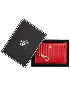 Чехол для визиток из стеганой кожи наппа на молнии в подарочной упаковке Lauren Ralph Lauren, красный