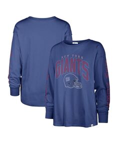 Женская рваная футболка Royal New York Giants Tom Cat с длинными рукавами &apos;47 Brand, синий