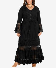 Плюс размер Кружевное платье макси Tisha с v-образным вырезом Avenue, черный