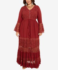 Плюс размер Кружевное платье макси Tisha с v-образным вырезом Avenue, красный