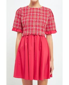 Женское мини-платье из твидового поплина смешанной техники English Factory, красный