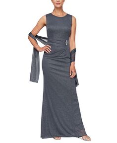 Платье с блестящим воротником и шалью SL Fashions, серый