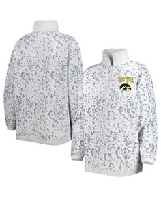 Женский свитшот с леопардовым принтом Heather Grey Iowa Hawkeyes на молнии четверти Gameday Couture, серый