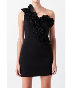 Женское эластичное мини-платье с асимметричными рюшами endless rose, черный