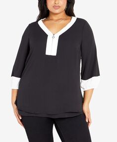 Плюс размер Топ-рубашка Melinda с v-образным вырезом и молнией спереди Avenue, черный