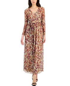 Женское плиссированное платье макси с принтом Anne Klein, коричневый