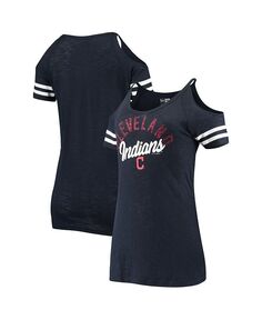Женская темно-синяя трикотажная футболка Cleveland Indians Slub с открытыми плечами New Era, синий