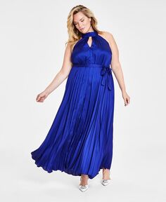 Плиссированное платье макси больших размеров с вырезом через шею I.N.C. International Concepts, синий
