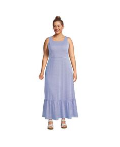 Женское многоуровневое платье макси из хлопка с квадратным вырезом и модалом больших размеров Lands&apos; End, фиолетовый