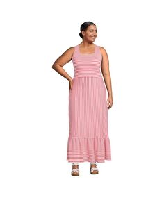 Женское многоуровневое платье макси из хлопка с квадратным вырезом и модалом больших размеров Lands&apos; End, розовый