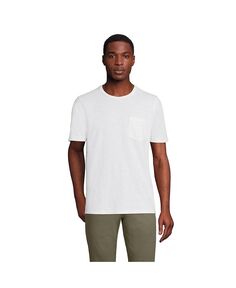 Мужская высокая футболка с короткими рукавами и карманами для одежды Dye Slub Lands&apos; End, белый