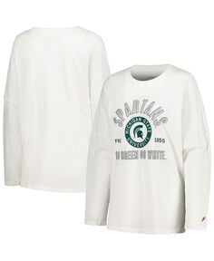 Женская белая рваная футболка оверсайз с длинными рукавами Michigan State Spartans Clothesline League Collegiate Wear, белый