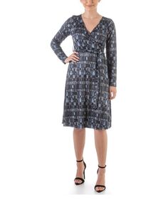 Женское платье с длинным рукавом длиной до колена из искусственного запаха 24seven Comfort Apparel, цвет Gray, Blue Multi