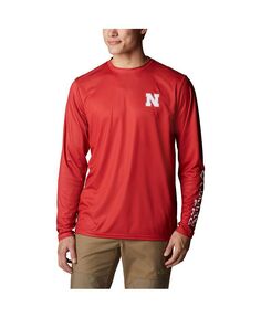Мужская футболка Scarlet Nebraska Huskers Terminal Shot Omni-Shade Omni-Wick с длинным рукавом Columbia, красный