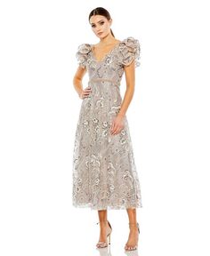 Женское платье трапециевидной формы с короткими рукавами и оборками Mac Duggal, тан/бежевый