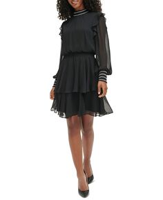 Женское ярусное платье с присборенной отделкой KARL LAGERFELD PARIS, черный