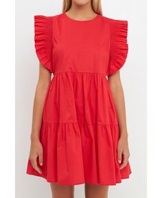 Женское мини-платье Babydoll с рюшами English Factory, красный