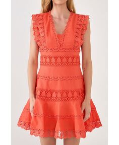 Женское платье с глубоким вырезом и кружевной отделкой endless rose, оранжевый