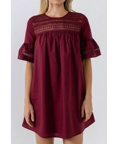 Женское мини-платье с кружевными деталями English Factory, красный