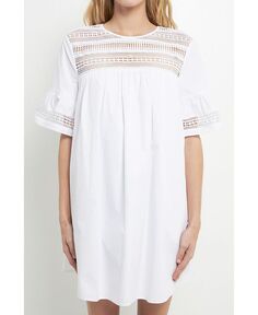 Женское мини-платье с кружевными деталями English Factory, белый