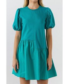Женское трикотажное комбинированное платье English Factory, зеленый