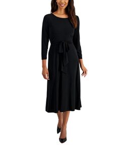 Женское платье-миди трапециевидного силуэта с рукавами 3/4 и поясом Kasper, черный