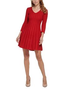 Платье-свитер миниатюрной вязки с V-образным вырезом Jessica Howard, красный