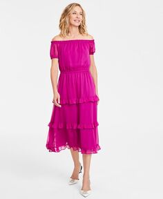 Женское платье с открытыми плечами и многоярусными рюшами I.N.C. International Concepts, розовый
