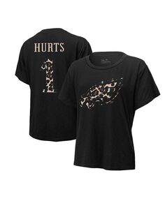 Женские нитки Jalen Hurts Черная футболка Philadelphia Eagles Leopard с именем и номером игрока Tri-Blend Majestic, черный