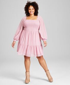 Платье больших размеров с квадратным вырезом и длинными рукавами And Now This, розовый